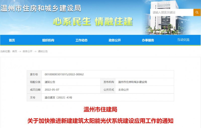 浙江溫州：政府、國(guó)企投資建筑光伏占比不低于12%，其他公共建筑不低于10%！